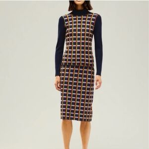 Tory Burch Sport Circuit-Plaid Tech Knit Skirt Size Medium